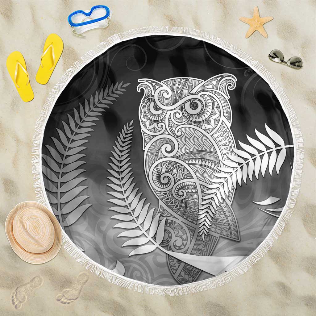 New Zealand Aotearoa Ruru Beach Blanket Maori Fern Art Black LT05 One Size 150cm Black - Polynesian Pride