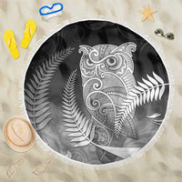 New Zealand Aotearoa Ruru Beach Blanket Maori Fern Art Black LT05 One Size 150cm Black - Polynesian Pride