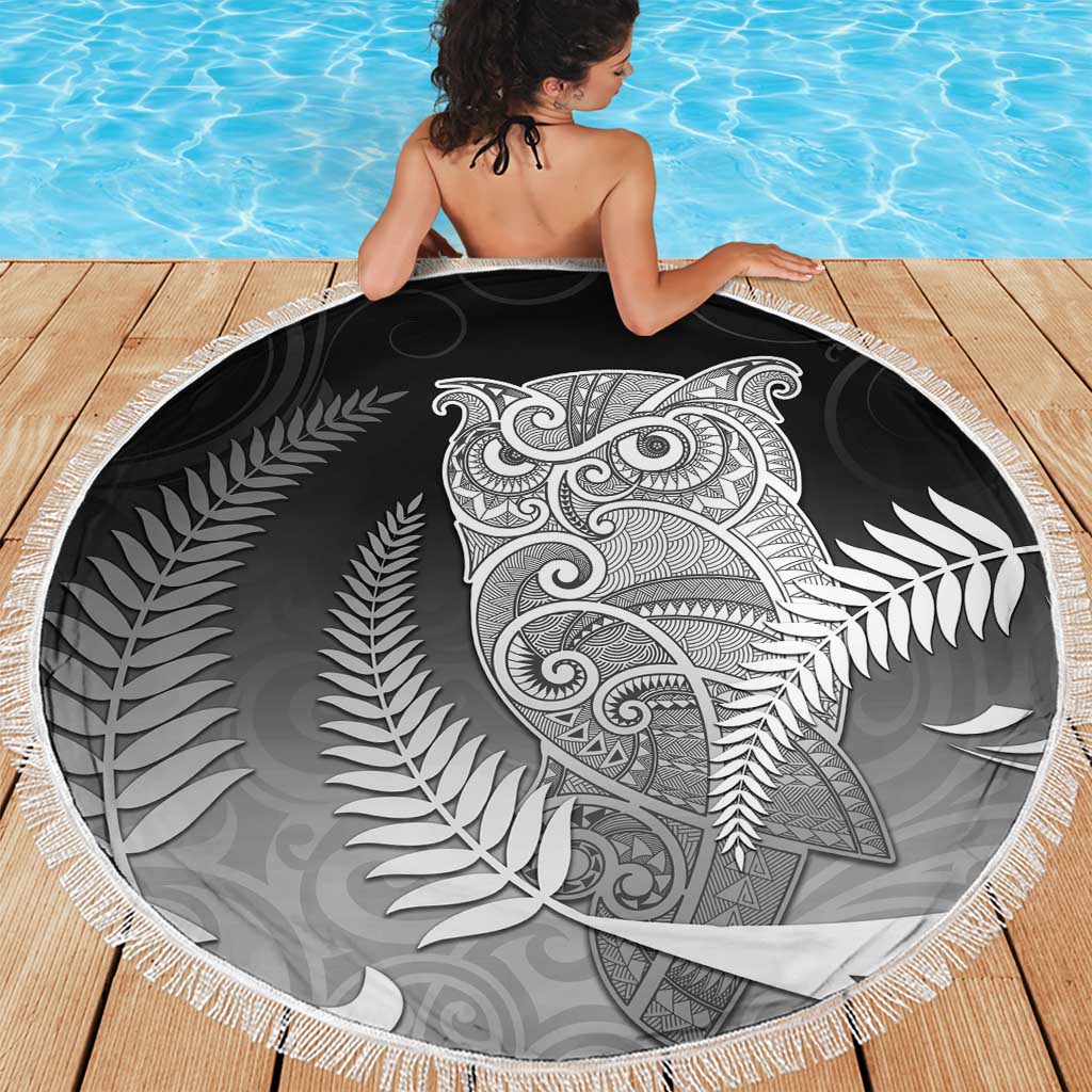 New Zealand Aotearoa Ruru Beach Blanket Maori Fern Art Black LT05 - Polynesian Pride
