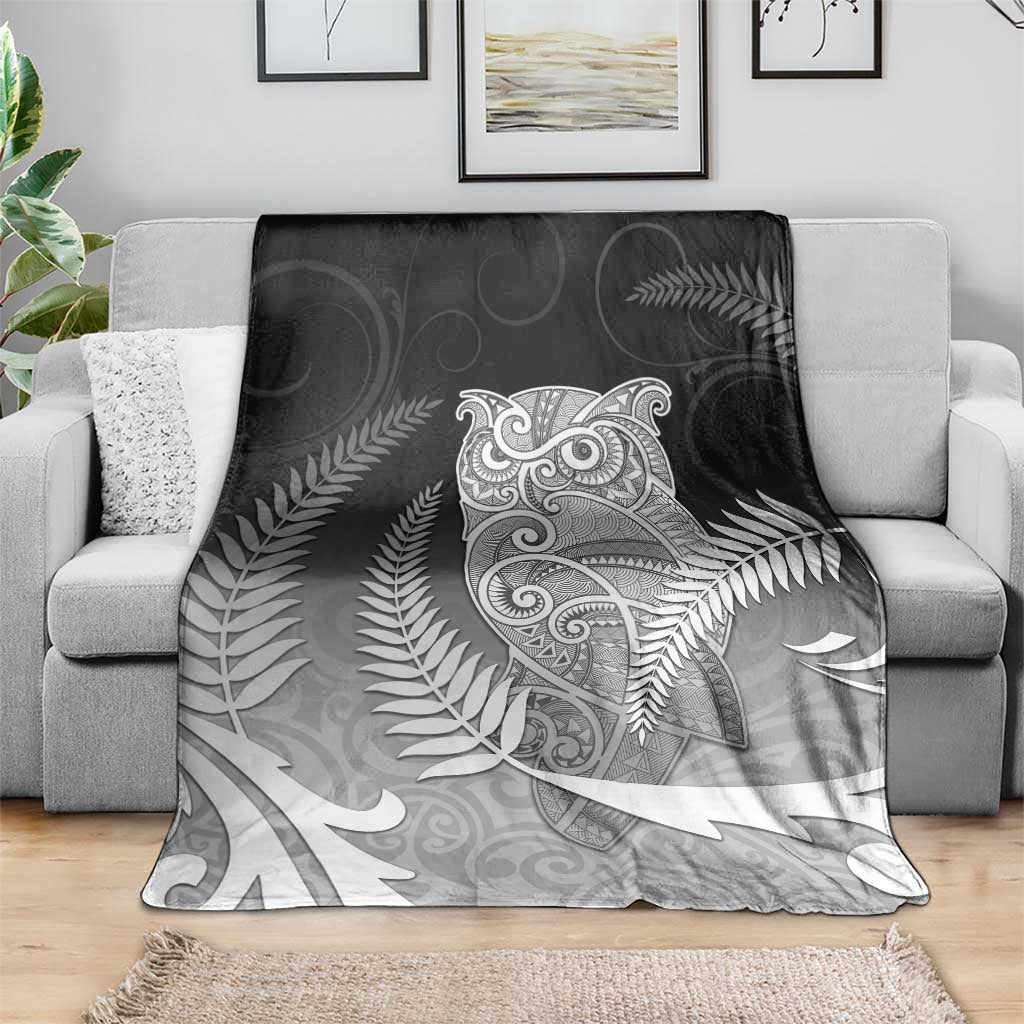 New Zealand Aotearoa Ruru Blanket Maori Fern Art Black LT05 - Polynesian Pride