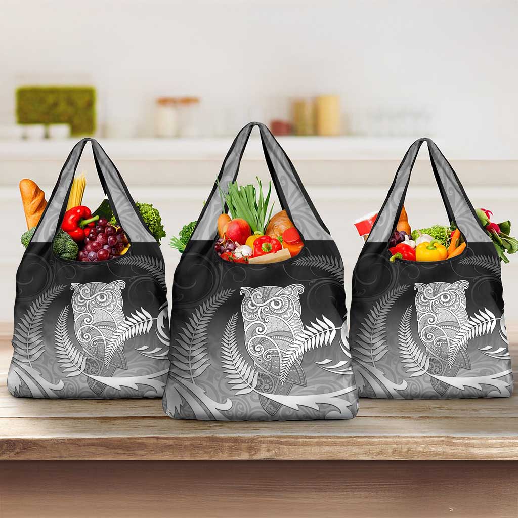 New Zealand Aotearoa Ruru Grocery Bag Maori Fern Art Black LT05 3-pack One Size Black - Polynesian Pride