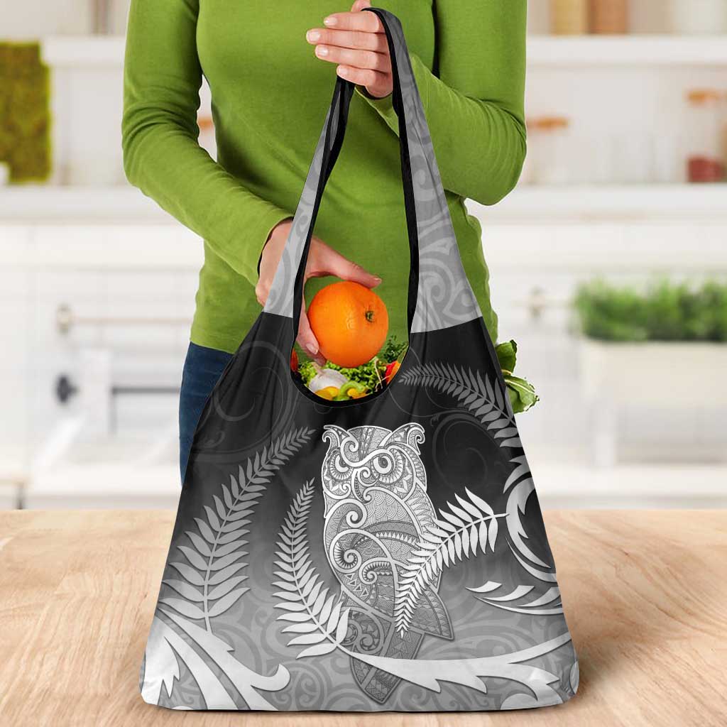 New Zealand Aotearoa Ruru Grocery Bag Maori Fern Art Black LT05 - Polynesian Pride
