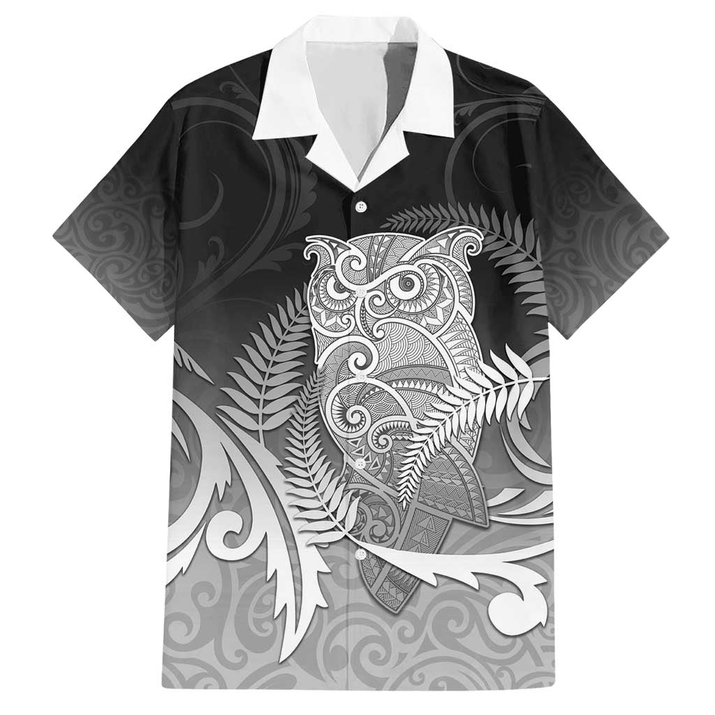 New Zealand Aotearoa Ruru Hawaiian Shirt Maori Fern Art Black LT05 Black - Polynesian Pride
