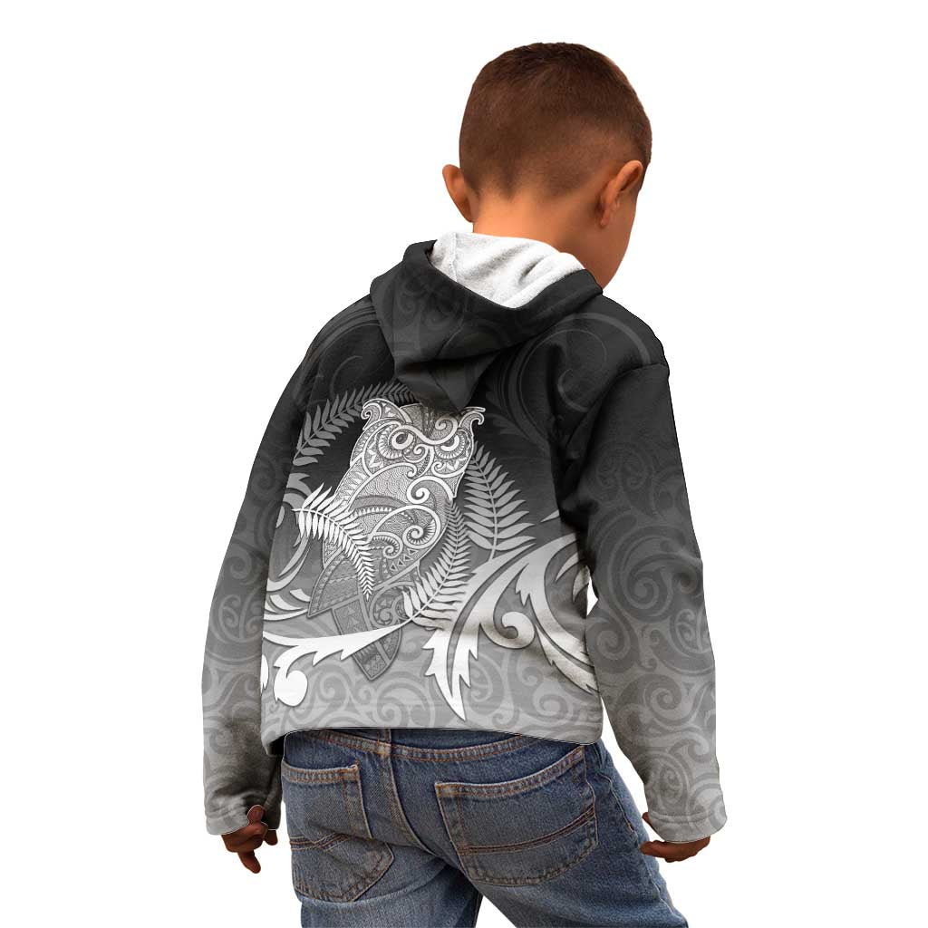 New Zealand Aotearoa Ruru Kid Hoodie Maori Fern Art Black