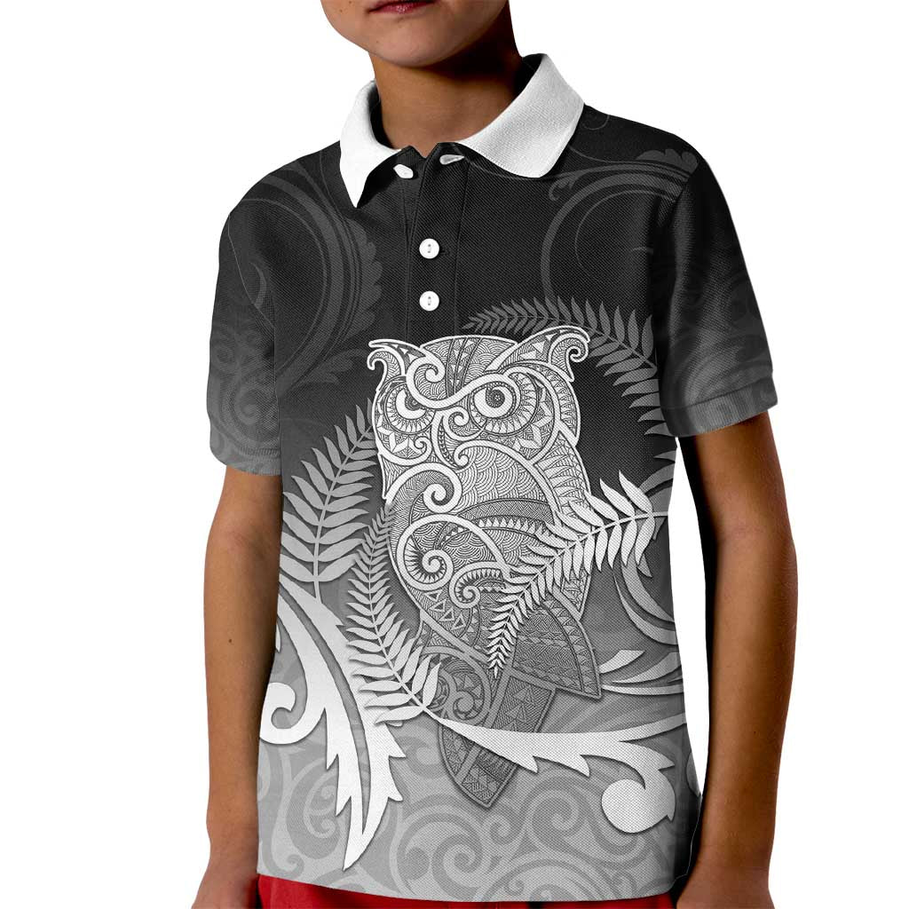 New Zealand Aotearoa Ruru Kid Polo Shirt Maori Fern Art Black