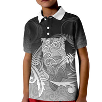 New Zealand Aotearoa Ruru Kid Polo Shirt Maori Fern Art Black