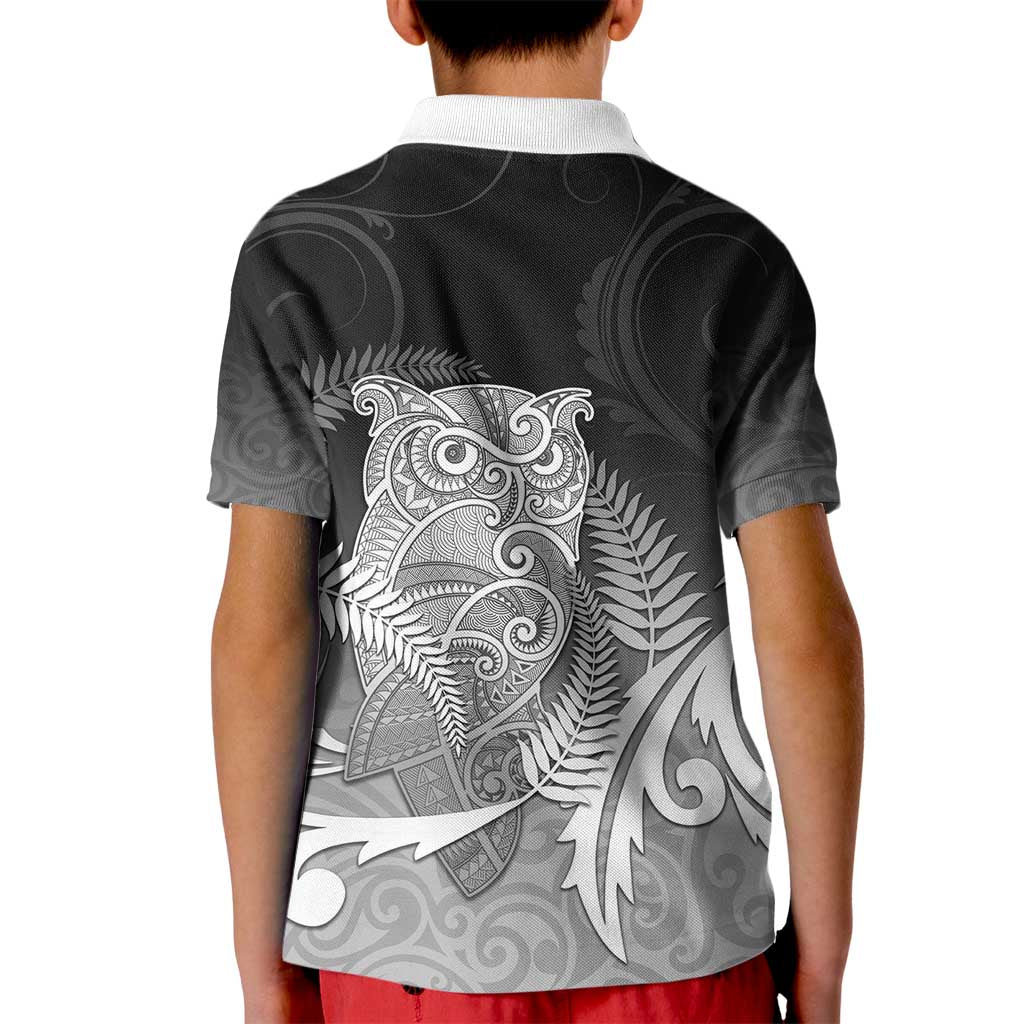 New Zealand Aotearoa Ruru Kid Polo Shirt Maori Fern Art Black