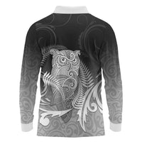 New Zealand Aotearoa Ruru Long Sleeve Polo Shirt Maori Fern Art Black