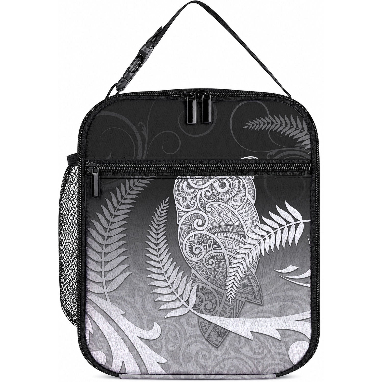 New Zealand Aotearoa Ruru Lunch Bag Maori Fern Art Black LT05 10.2 × 8.3 × 4.3 inch Black - Polynesian Pride