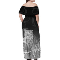 New Zealand Aotearoa Ruru Off Shoulder Maxi Dress Maori Fern Art Black