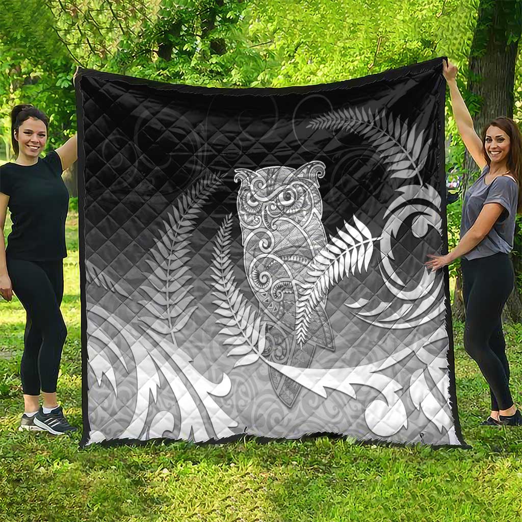 New Zealand Aotearoa Ruru Quilt Maori Fern Art Black