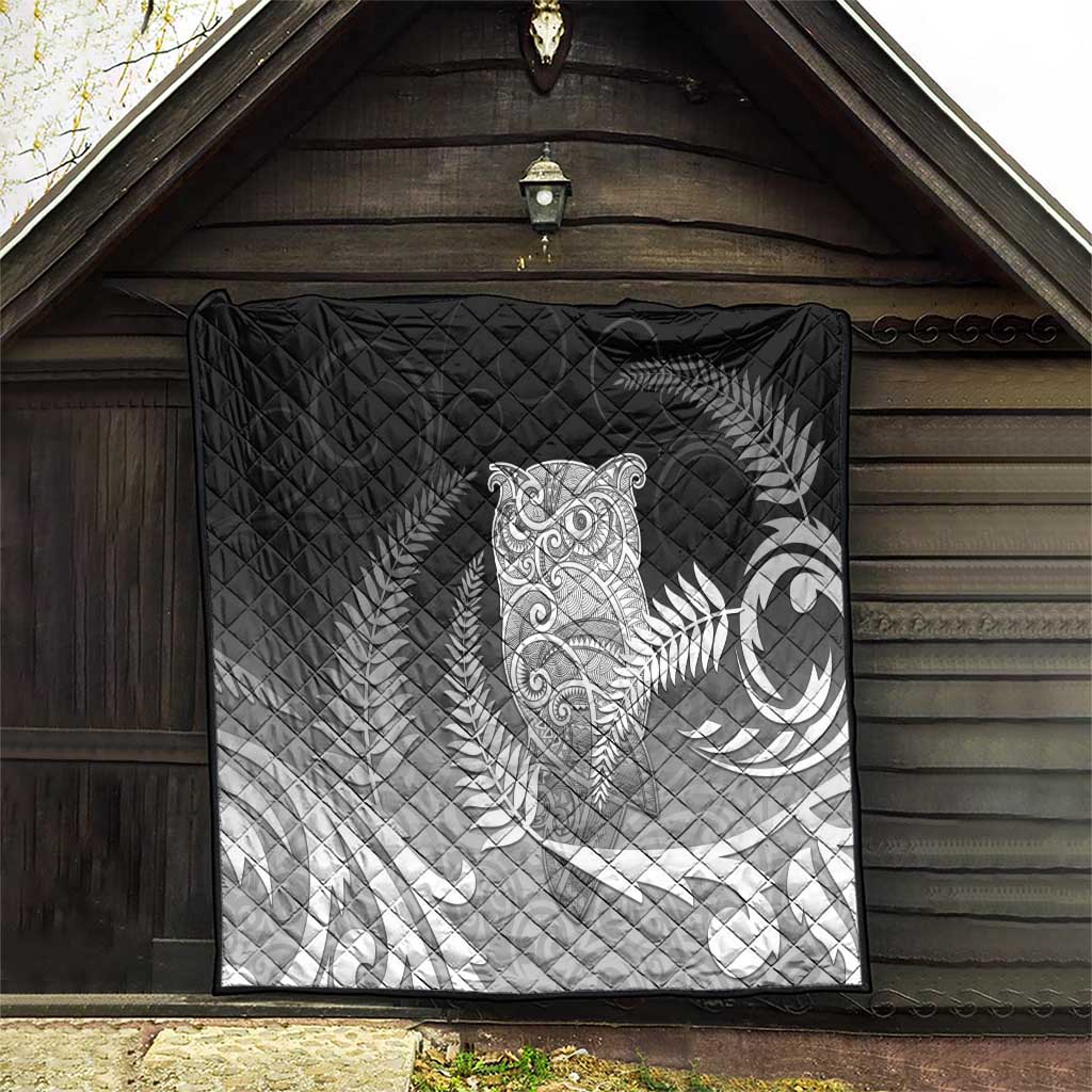 New Zealand Aotearoa Ruru Quilt Maori Fern Art Black