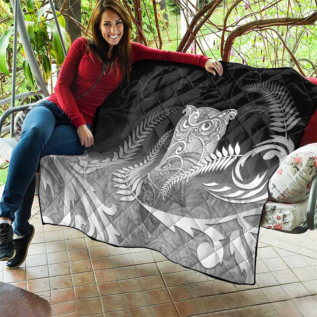 New Zealand Aotearoa Ruru Quilt Maori Fern Art Black