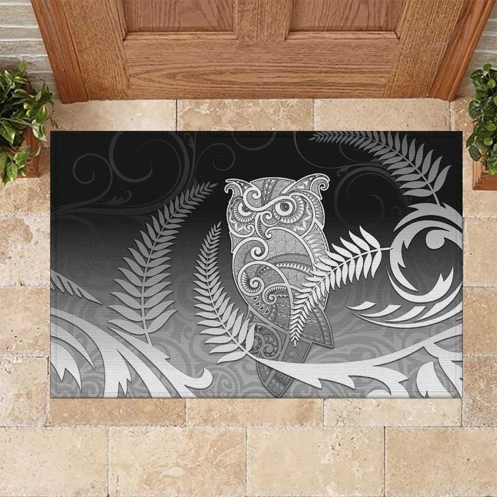 New Zealand Aotearoa Ruru Rubber Doormat Maori Fern Art Black