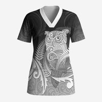 New Zealand Aotearoa Ruru Scrub Top Maori Fern Art Black - Polynesian Pride