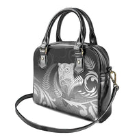 New Zealand Aotearoa Ruru Shoulder Handbag Maori Fern Art Black