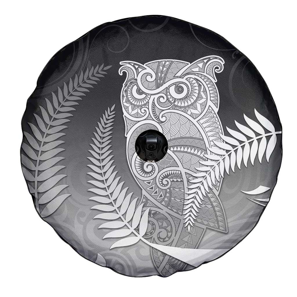 New Zealand Aotearoa Ruru Spare Tire Cover Maori Fern Art Black