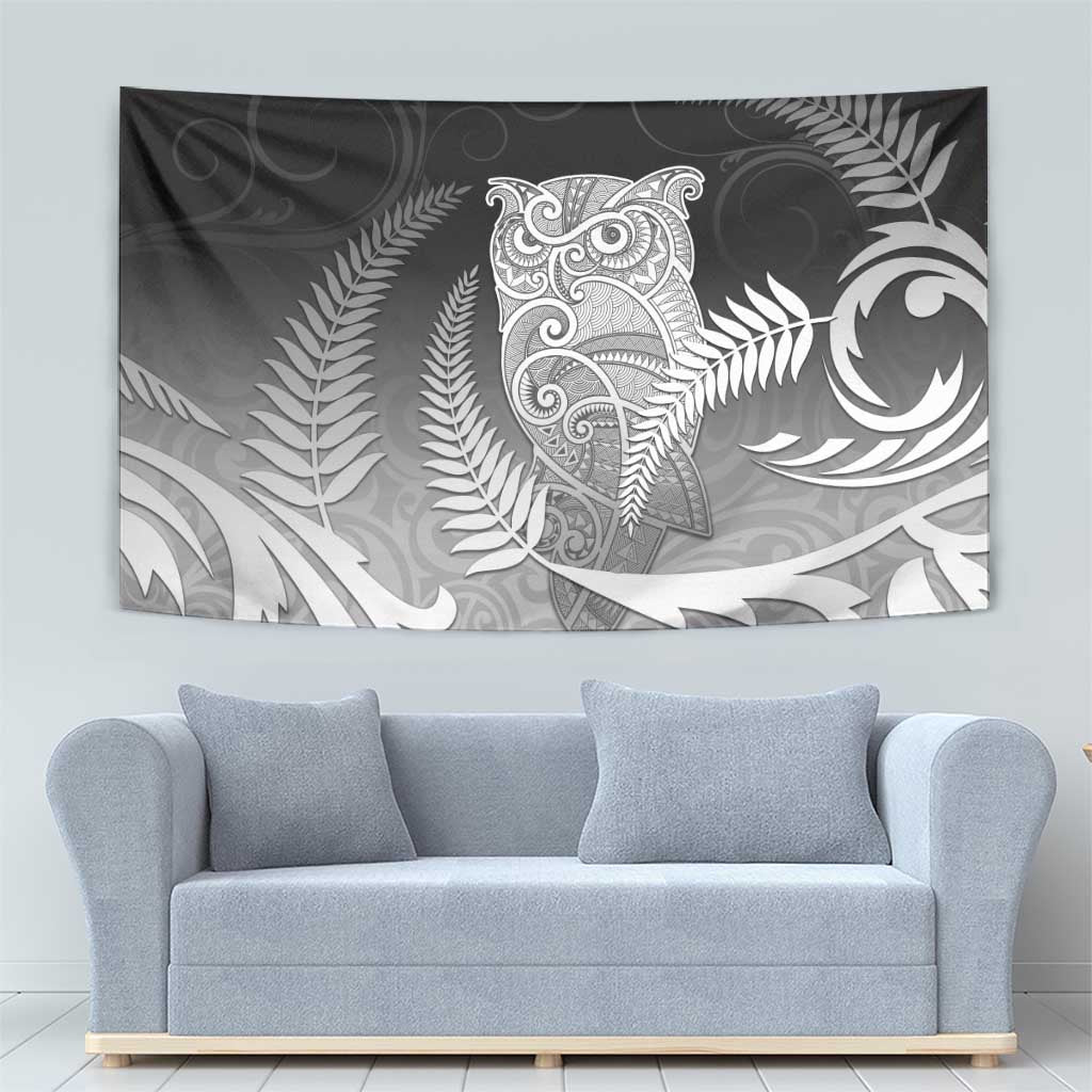 New Zealand Aotearoa Ruru Tapestry Maori Fern Art Black