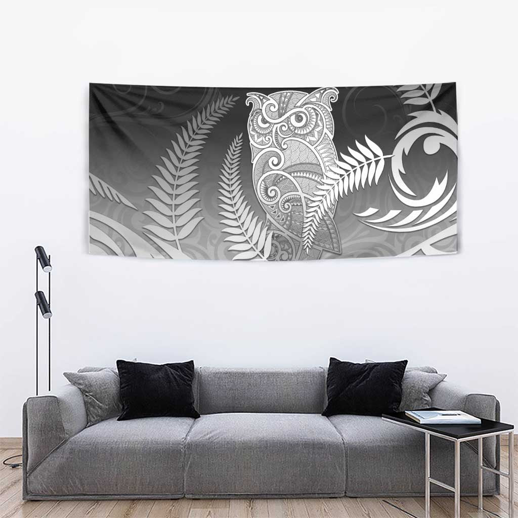 New Zealand Aotearoa Ruru Tapestry Maori Fern Art Black