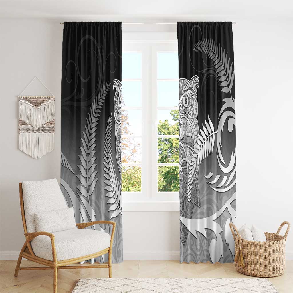 New Zealand Aotearoa Ruru Window Curtain Maori Fern Art Black LT05 - Polynesian Pride