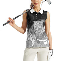 New Zealand Aotearoa Ruru Women Sleeveless Polo Shirt Maori Fern Art Black