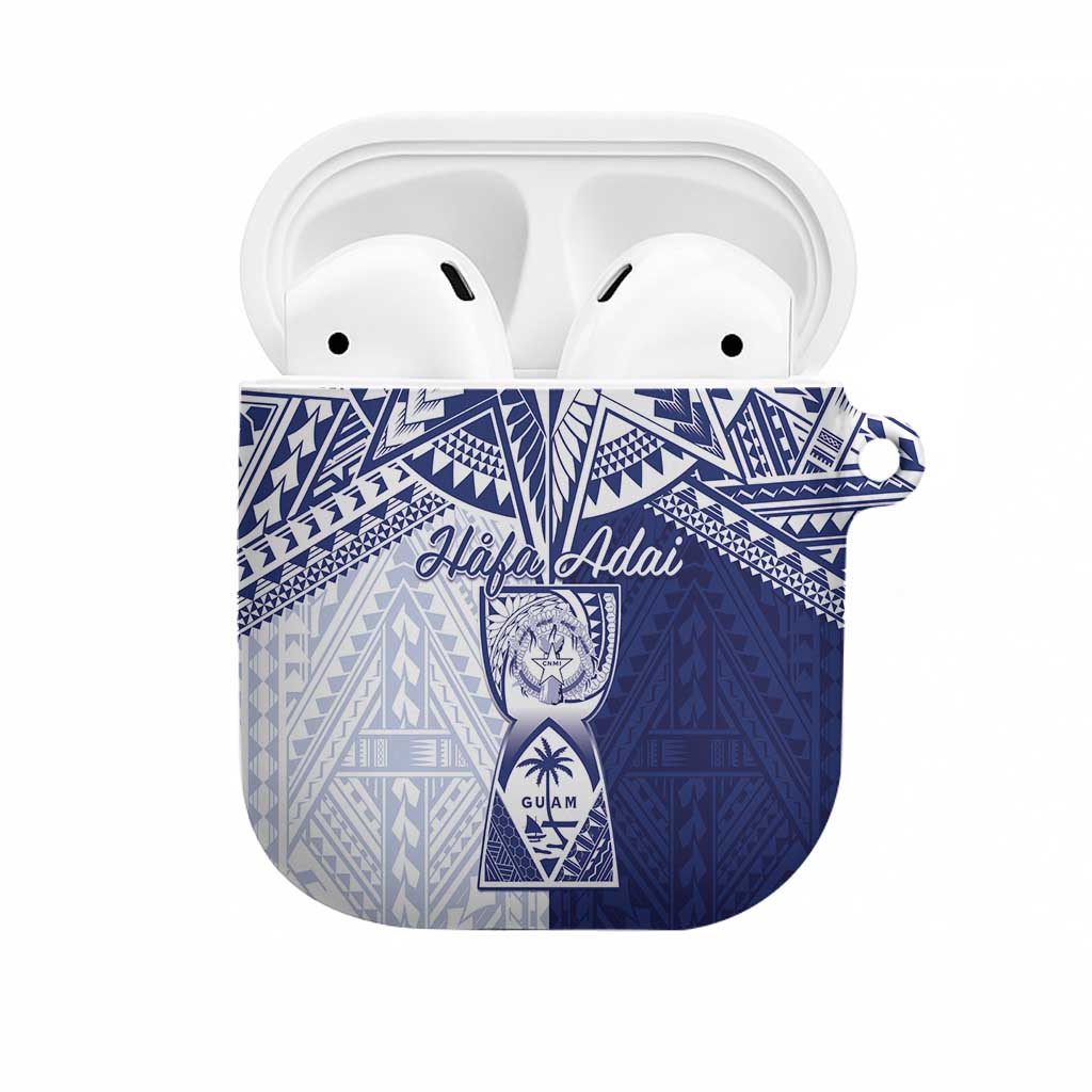 Northern Mariana Islands And Guam AirPods Case Latte Stone With Tribal Pattern LT05 Blue - Polynesian Pride