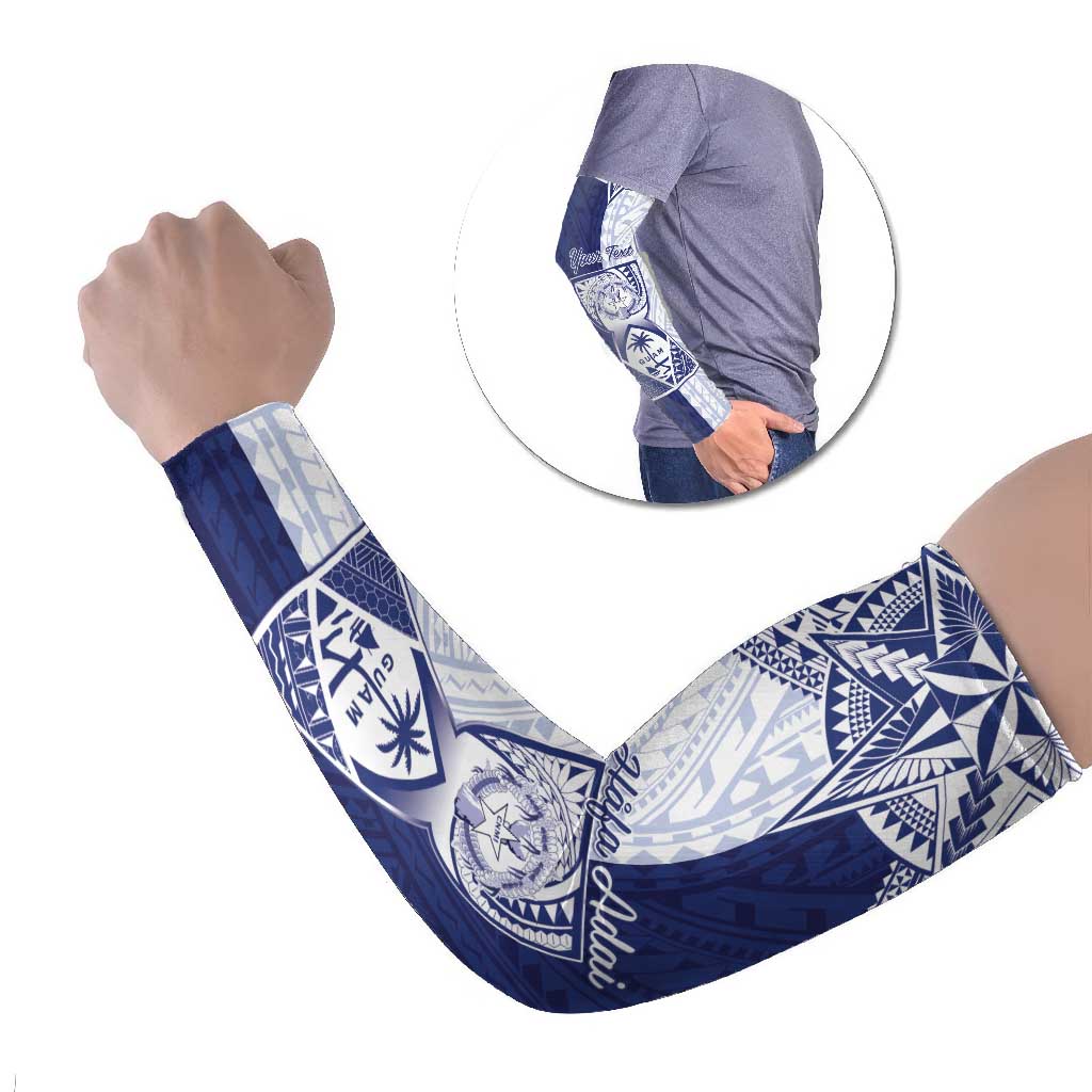 Personalised Northern Mariana Islands And Guam Arm Sleeves Latte Stone With Tribal Pattern LT05 Set of 2 Blue - Polynesian Pride