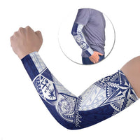 Personalised Northern Mariana Islands And Guam Arm Sleeves Latte Stone With Tribal Pattern LT05 Set of 2 Blue - Polynesian Pride