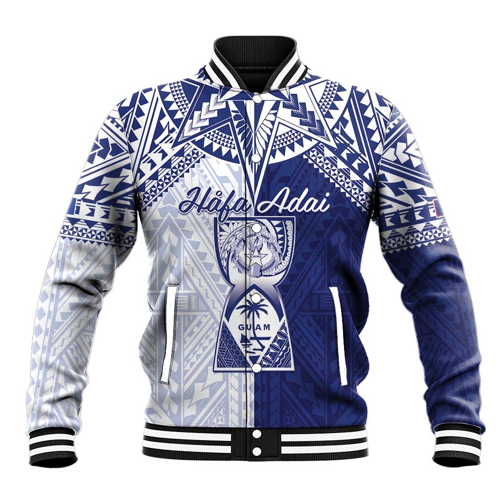 Personalised Northern Mariana Islands And Guam Baseball Jacket Latte Stone With Tribal Pattern LT05 Unisex Blue - Polynesian Pride