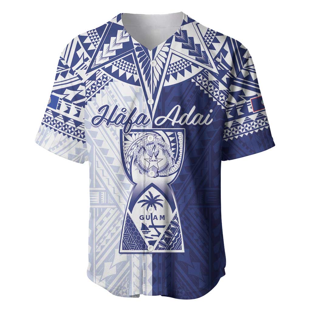 Personalised Northern Mariana Islands And Guam Baseball Jersey Latte Stone With Tribal Pattern LT05 Blue - Polynesian Pride
