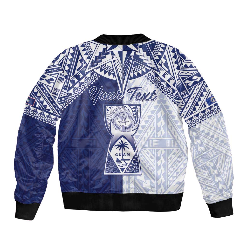 Personalised Northern Mariana Islands And Guam Bomber Jacket Latte Stone With Tribal Pattern