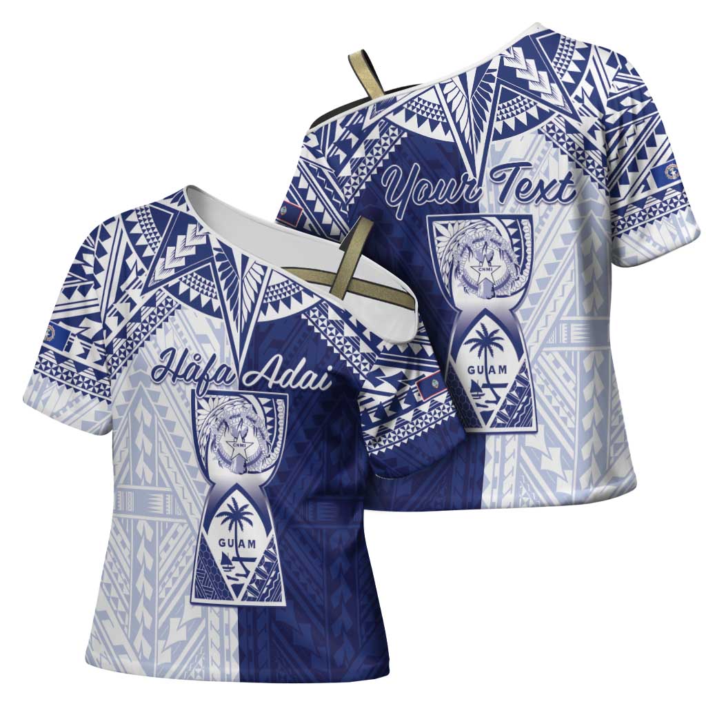 Personalised Northern Mariana Islands And Guam Cross Shoulder Shirt Latte Stone With Tribal Pattern LT05 - Polynesian Pride