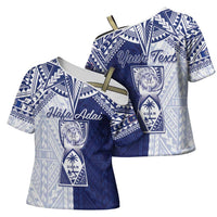 Personalised Northern Mariana Islands And Guam Cross Shoulder Shirt Latte Stone With Tribal Pattern LT05 - Polynesian Pride