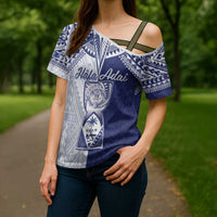 Personalised Northern Mariana Islands And Guam Cross Shoulder Shirt Latte Stone With Tribal Pattern LT05 - Polynesian Pride