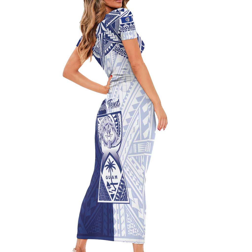 Personalised Northern Mariana Islands And Guam Family Matching Short Sleeve Bodycon Dress and Hawaiian Shirt Latte Stone With Tribal Pattern