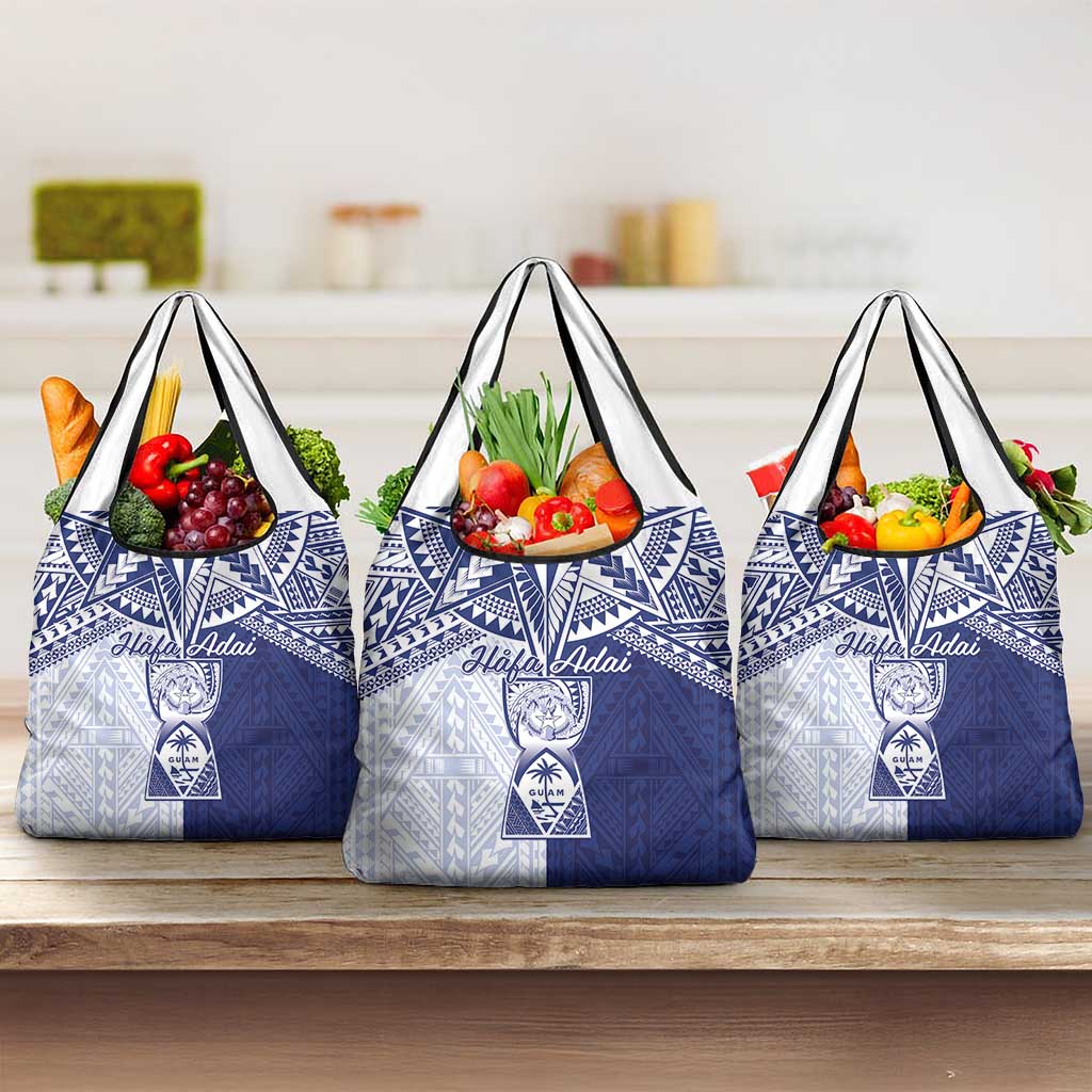 Northern Mariana Islands And Guam Grocery Bag Latte Stone With Tribal Pattern LT05 3-pack One Size Blue - Polynesian Pride