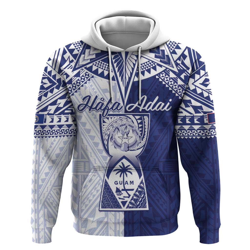 Personalised Northern Mariana Islands And Guam Hoodie Latte Stone With Tribal Pattern LT05 Pullover Hoodie Blue - Polynesian Pride