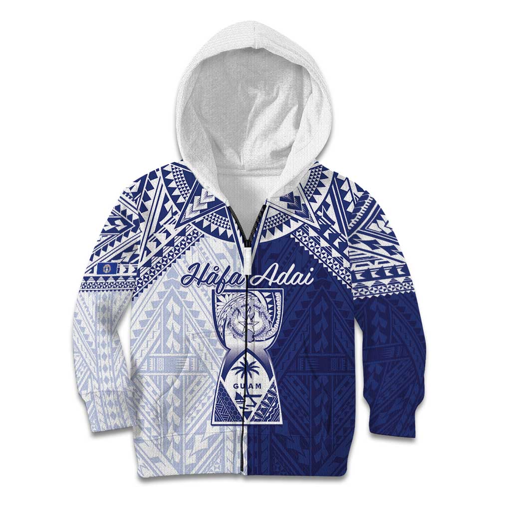 Personalised Northern Mariana Islands And Guam Kid Hoodie Latte Stone With Tribal Pattern LT05 Zip Hoodie Blue - Polynesian Pride