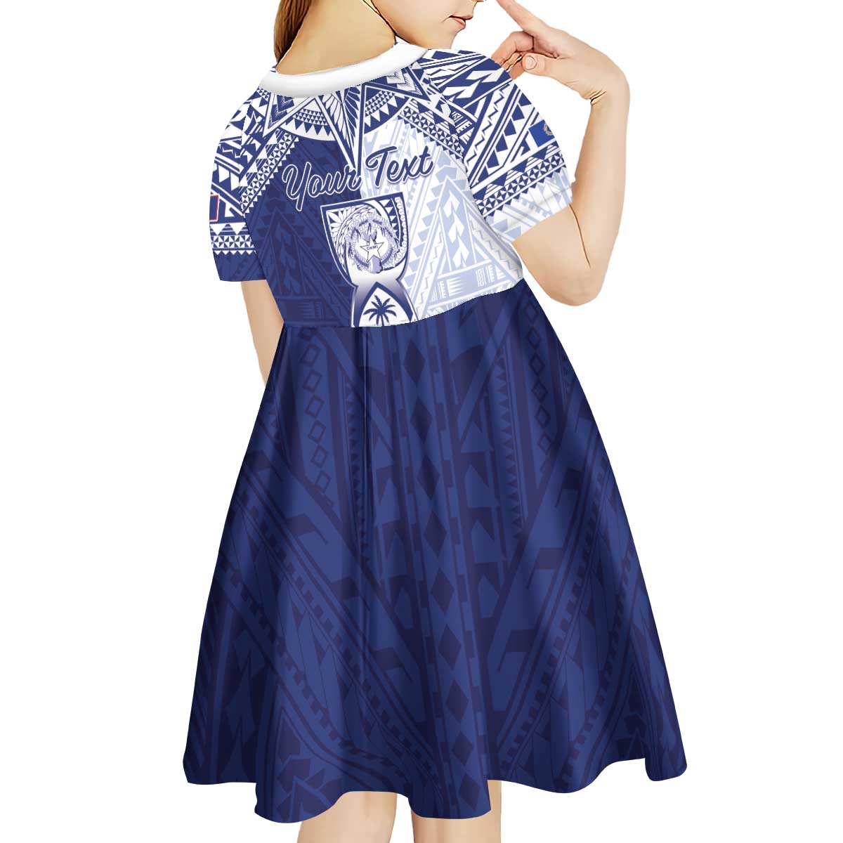 Personalised Northern Mariana Islands And Guam Kid Short Sleeve Dress Latte Stone With Tribal Pattern LT05 - Polynesian Pride
