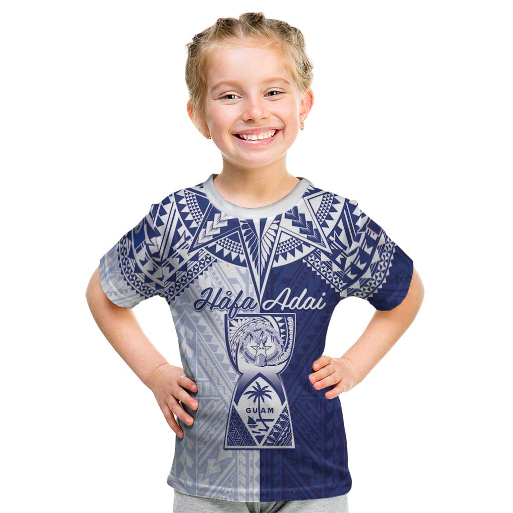 Personalised Northern Mariana Islands And Guam Kid T Shirt Latte Stone With Tribal Pattern LT05 Blue - Polynesian Pride