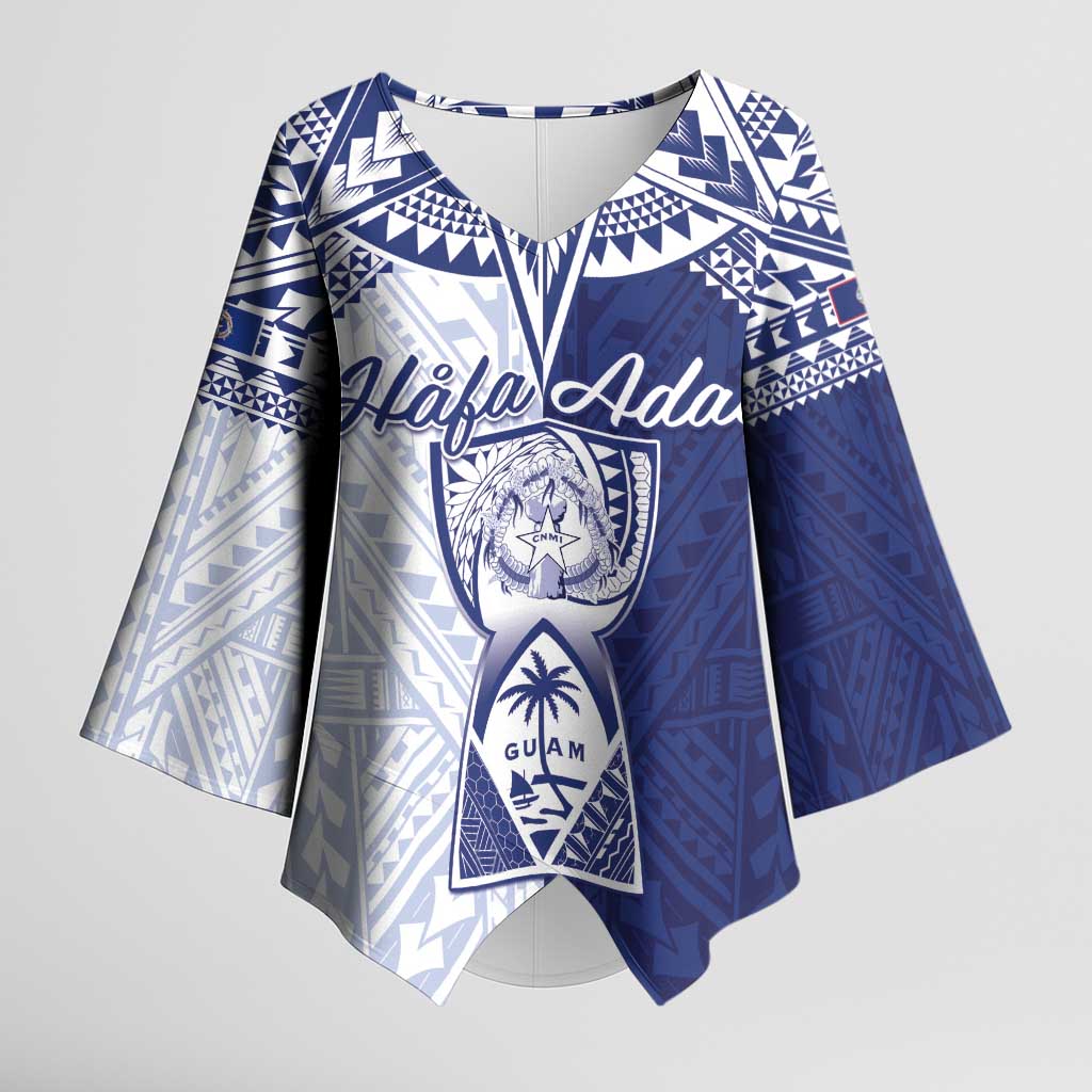 Personalised Northern Mariana Islands And Guam Kimono Sleeve Blouse Latte Stone With Tribal Pattern LT05 Female Blue - Polynesian Pride