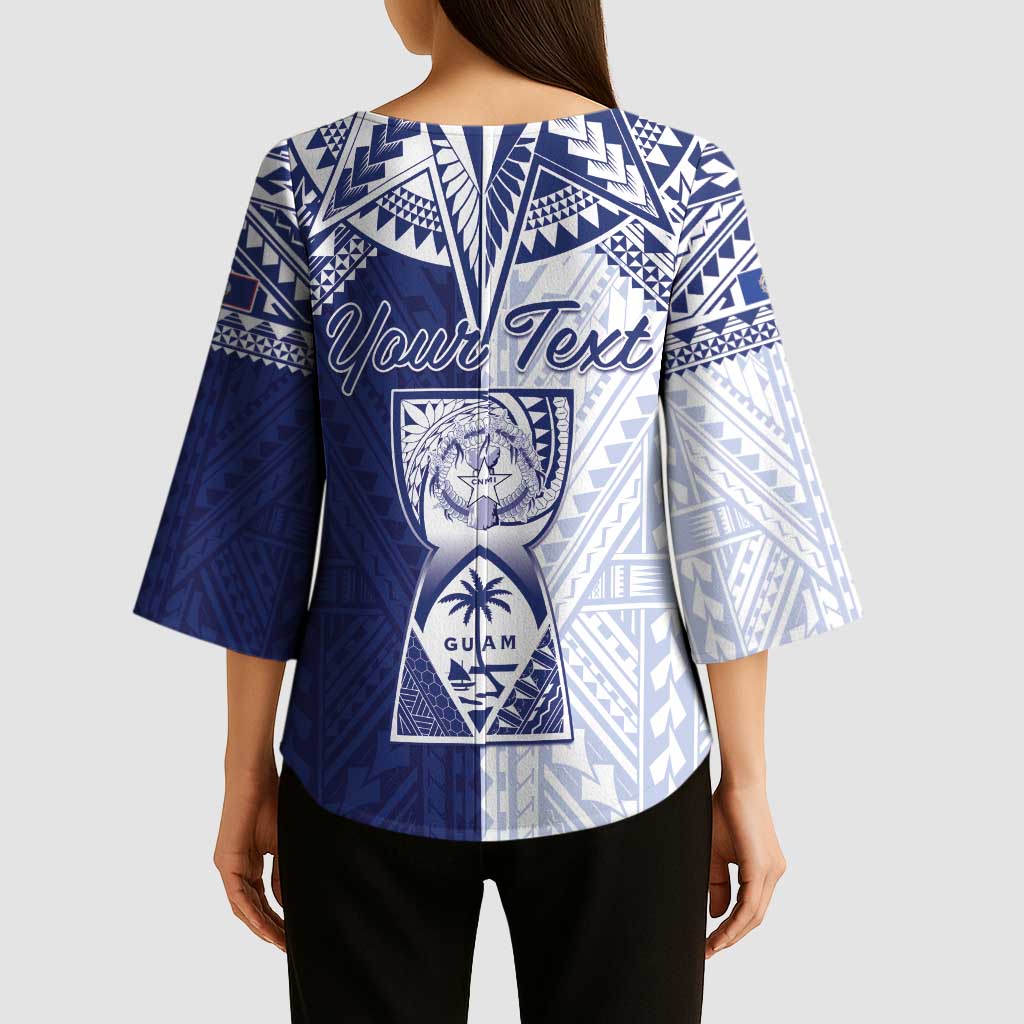 Personalised Northern Mariana Islands And Guam Kimono Sleeve Blouse Latte Stone With Tribal Pattern