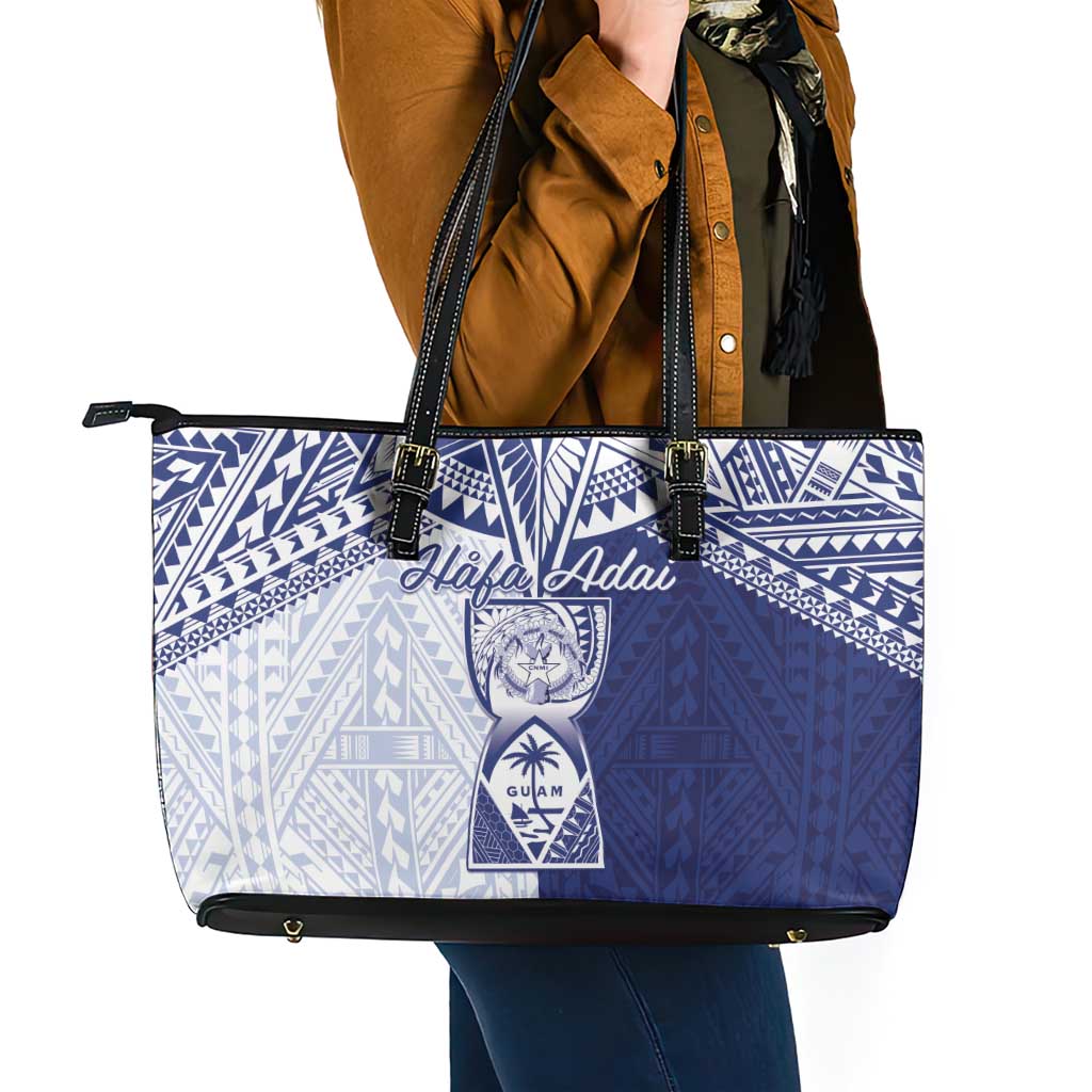 Northern Mariana Islands And Guam Leather Tote Bag Latte Stone With Tribal Pattern LT05 - Polynesian Pride