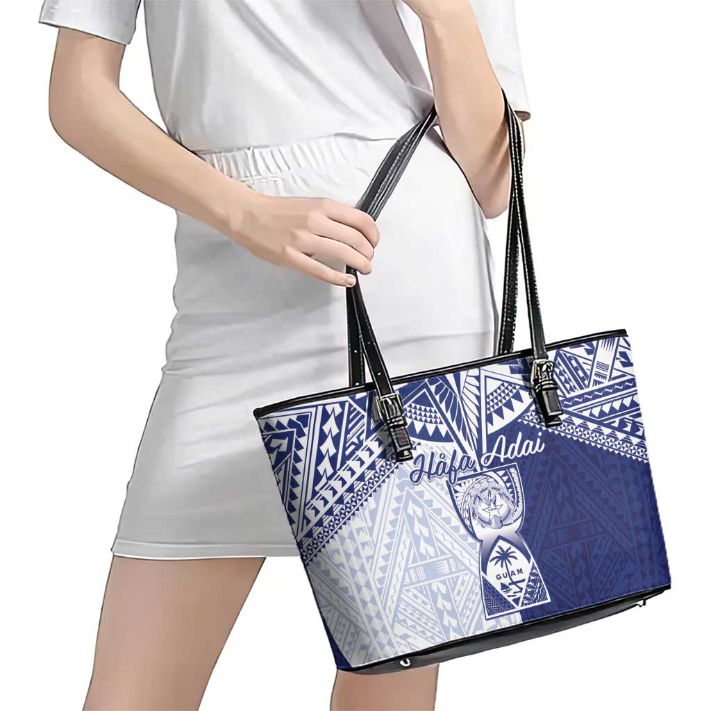 Northern Mariana Islands And Guam Leather Tote Bag Latte Stone With Tribal Pattern LT05 - Polynesian Pride
