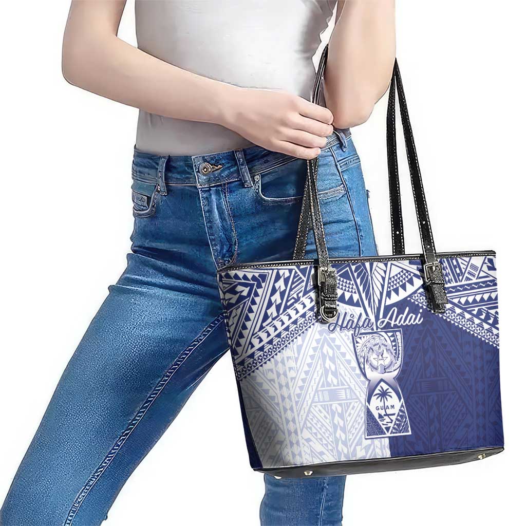 Northern Mariana Islands And Guam Leather Tote Bag Latte Stone With Tribal Pattern LT05 - Polynesian Pride