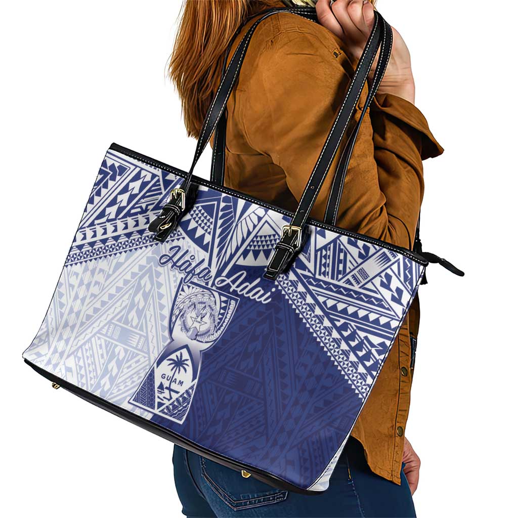 Northern Mariana Islands And Guam Leather Tote Bag Latte Stone With Tribal Pattern LT05 - Polynesian Pride