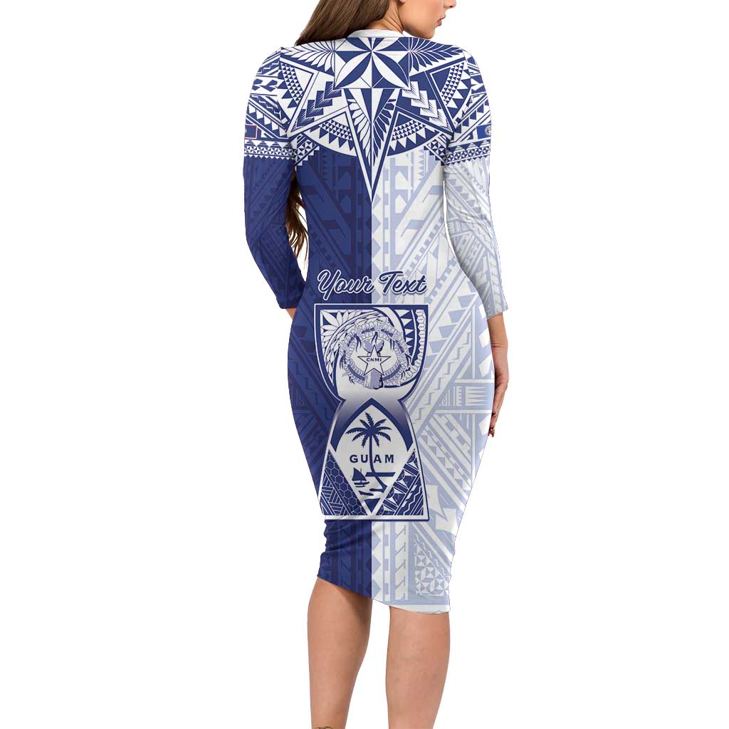 Personalised Northern Mariana Islands And Guam Long Sleeve Bodycon Dress Latte Stone With Tribal Pattern LT05 - Polynesian Pride
