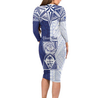 Personalised Northern Mariana Islands And Guam Long Sleeve Bodycon Dress Latte Stone With Tribal Pattern LT05 - Polynesian Pride
