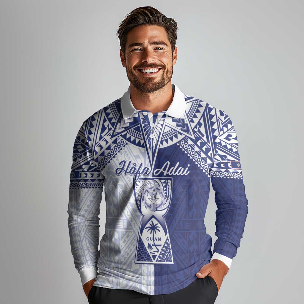 Personalised Northern Mariana Islands And Guam Long Sleeve Polo Shirt Latte Stone With Tribal Pattern LT05 - Polynesian Pride