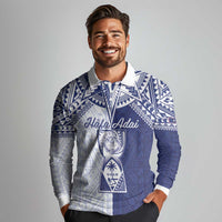 Personalised Northern Mariana Islands And Guam Long Sleeve Polo Shirt Latte Stone With Tribal Pattern LT05 - Polynesian Pride